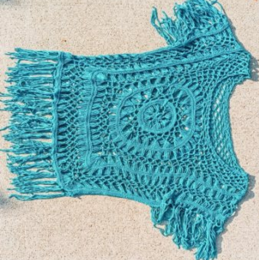 Handcrafted/Made Crochet Knitted Vibrant Teal Emerald Womens SM/MD Size CoverUp